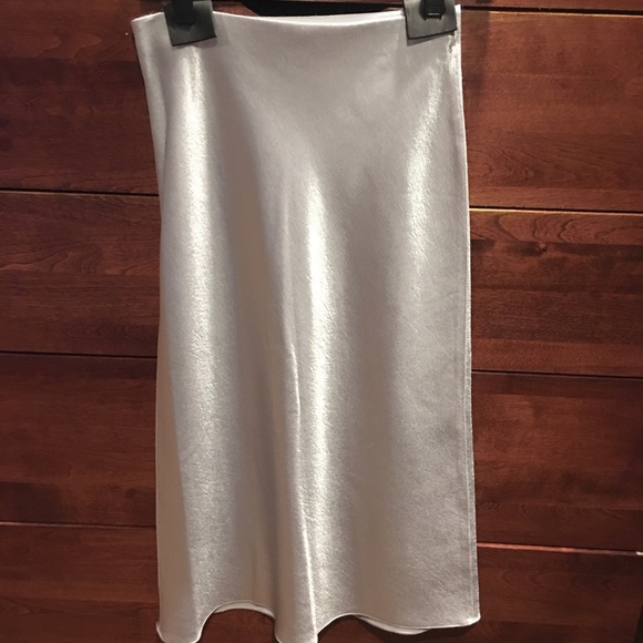 vince metallic satin slip skirt